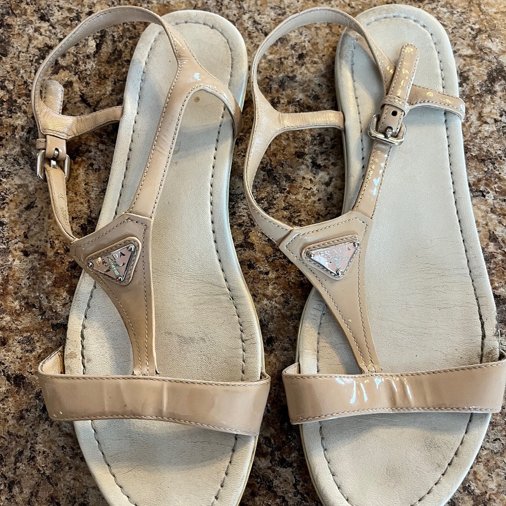 Prada nude patent sandles